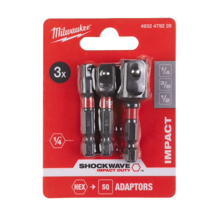 3x SabreCut Impact Driver Tilt Socket Adaptors – HEX To 1/4", 3/8", 1/2" Square Drive
