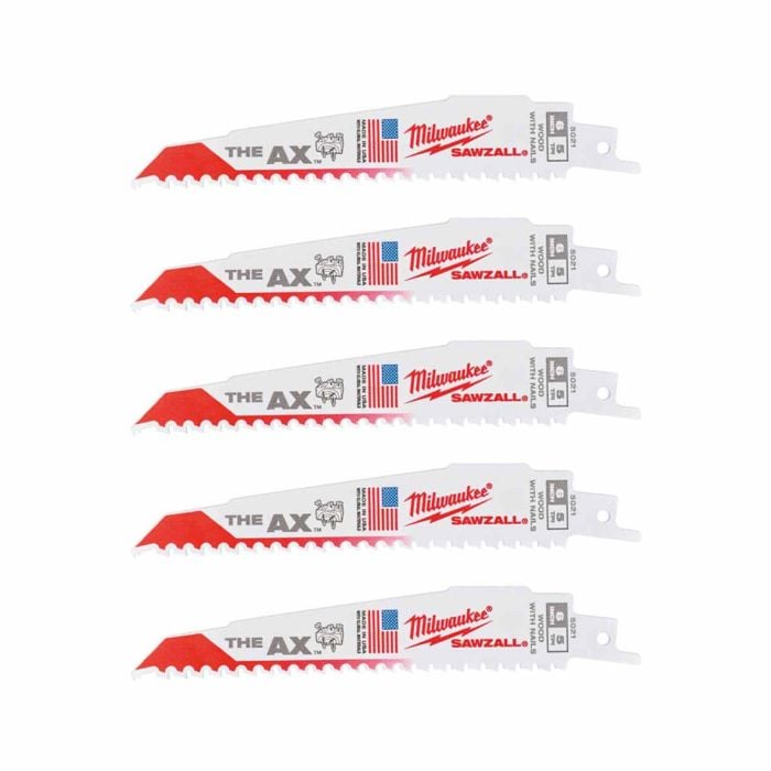Milwaukee 48475021 150mm x 5TPI Sawzall AX Reciprocating Blade x5 Pcs ...