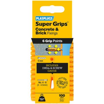 Plasplugs SYP501 Solid Wall Super Grip Fixings Yellow x100 Pcs