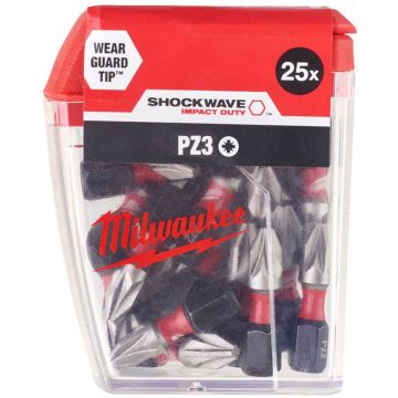 Milwaukee SHOCKWAVE Impact Duty PZ3 x 25mm Screwdriving Bits x25 Pcs 4932472043 