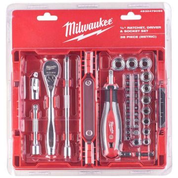 Milwaukee 38 1/4" Ratchet Driver & Socket Set 4932479096