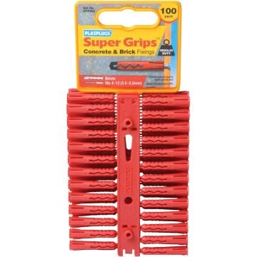 Plasplugs SRP502 Solid Wall Super Grips Fixings Red x100 Pcs