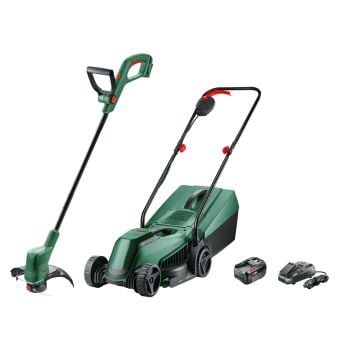 Bosch Green 18v Lawncare Set EasyMower 18V-32-200 & EasyGrassCut 18V-26 Inc 1x 4.0Ah Battery