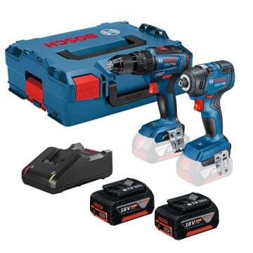 Bosch Professional GSB 18V-55 Combi & GDR 18 V-200 Impact Driver Twin Kit Inc 2x 4.0Ah Batts