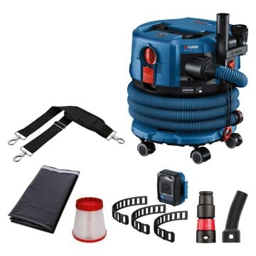 Bosch Professional GAS 18V-12 MC BITURBO Brushless Wet/Dry M-Class Dust Extractor With Wheels Body Only