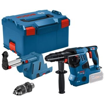 Bosch Professional GBH 18V-28 CF SDS+ Hammer Drill Body Only In L-Boxx Carry Case + GDE 18V-16 Dust Extraction System