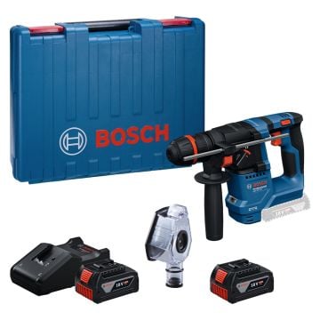 Bosch Professional GBH 18V-18 X SDS+ Plus Brushless Rotary Hammer Drill Inc 2x 5.0Ah Batts + GDE 24 Dust Extraction