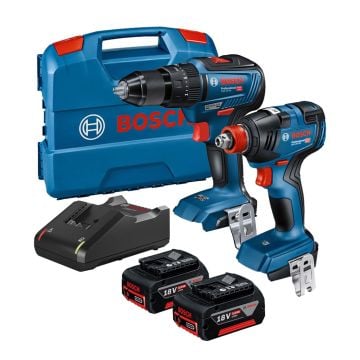 Bosch Professional GSB 18V-55 Combi Drill & GDX 18V-200 Impact Driver Twin Kit Inc 2x 5.0Ah Batts