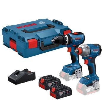 Bosch Professional GDX 18V-285 Impact Driver & GSB 18V-65 Combi Drill Twin Kit Inc. 2x 4.0Ah Batteries