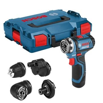 Bosch Professional GSR 12V-35 FC 10.8v / 12v Brushless FlexiClick Drill Driver Inc 4x Chucks Body Only In L-Boxx