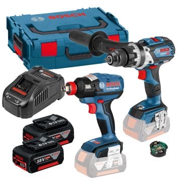 Bosch Professional GSB 18V-85 C Combi & GDX 18 V-EC Impact Brushless Twin Kit Inc 2x 5.0Ah Batts