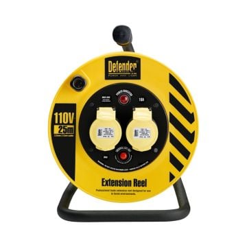 Defender E86455 2.5mm 25m Light Industrial 2-Way Cable Reel 110v