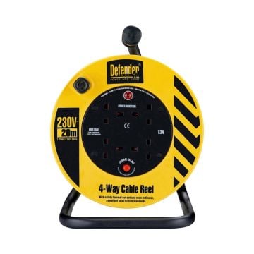 Defender E86465 1.25mm 20m Light Industrial 4-Way Cable Reel 240v