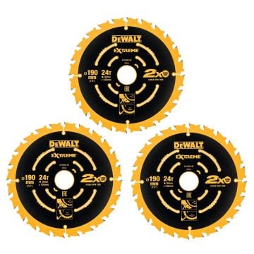 DeWalt DT10399-QZ EXTREME Framing Circular Saw Blades 190mm x 30mm x 24T x3 Pcs
