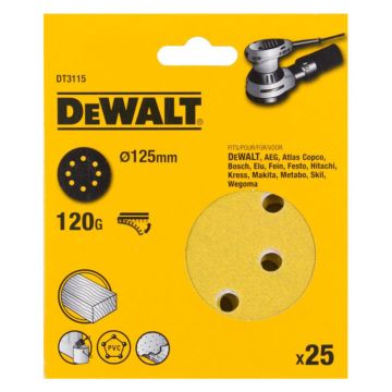 DeWalt DT3115-QZ ROS QUICK FIT Sanding Discs 125mm 120 Grit 120 x25 Pcs for DCW210N & DWE6423