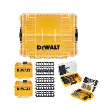 DeWalt Medium TOUGHCASE Organiser, 2x Small Bulk Storage Cases (Empty) + 2x TOUGHCASE Drill Bit Sets