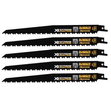 DeWalt DT99555-QZ XR Xtreme Runtime 230mm 4/6 TPI BiM Reciprocating Saw Blades x5 Pcs