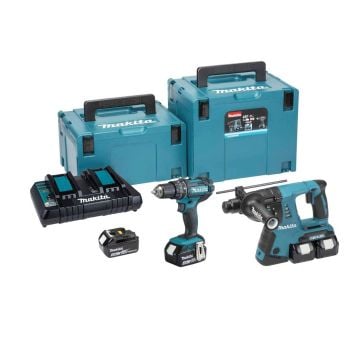 Makita DLX2137PMJ 18v Cordless Twin Kit DHP482 Combi & DHR263 SDS+ Hammer Drill inc 4x 4.0Ah Batts