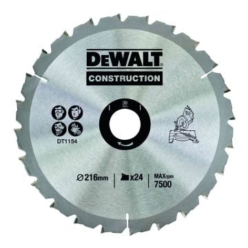 DeWalt DT1154-QZ Circular Saw Blade Construction 216mm x 30mm x 24 Teeth