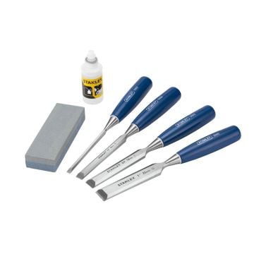 Stanley 0-16-130 Wood Chisel Set With Sharpening Stone & Oil x4 Pcs
