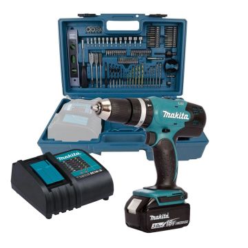 Makita DHP453F002 18v LXT Combi Drill Inc 1x 3.0Ah Batt & 101 Pc Accessory Case
