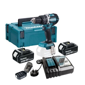 Makita DHP484TJX9 18v LXT Cordless Brushless 2-Speed Combi Drill Inc 2x 5.0Ah Batts & B-68323 Bit Set