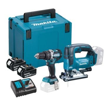 Makita DLX2202TJ1 18v LXT Brushless Combo Kit DHP484 Combi Drill & DJV182 Jigsaw Inc 2x 5.0Ah Batts