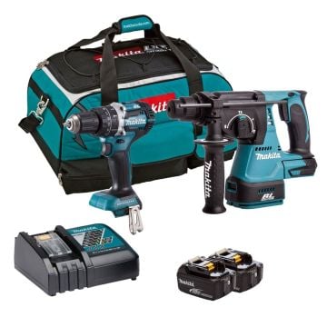 Makita DLX2204TX3 18v LXT Twin Kit DHP484 Combi & DHR242 SDS+ Hammer inc 2x 5.0Ah Batteries