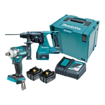 Makita DLX2372TJ 18v LXT Twin Kit DTW300 Impact Wrench & DHR242 SDS+ Hammer Inc 2x 5.0Ah Batts