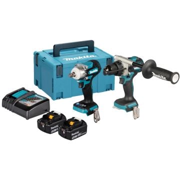 Makita DLX2590TJ 18v LXT 2 Piece Twin Kit DHP492 & DTW300 Inc 2x 5.0Ah Batteries