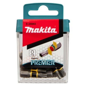 Makita E-25943 Impact Premier Torsion T15 x 25mm Bit Set x15 Pcs