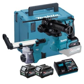 Makita HR010GD201 40v XGT Brushless Rotary Hammer & DX16 Dust Extractor Inc 2x 2.5Ah Batts