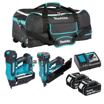 Makita 18v LXT Brushless Nailer Twin Pack DBN900 First Fix Framing Nailer & DBN601 Finishing Nailer Inc 2x 5.0Ah Batts