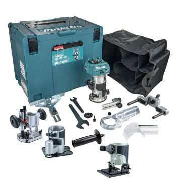 Makita RT001GZ16 40v Max XGT 1/4" & 3/8" Brushless Router Body Only + Extra Bases In Makpac Carry Case