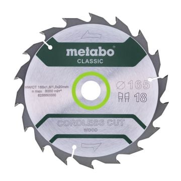 Metabo 628650000 Wood Saw Blade For Cordless Saws 165 x 20 Z18