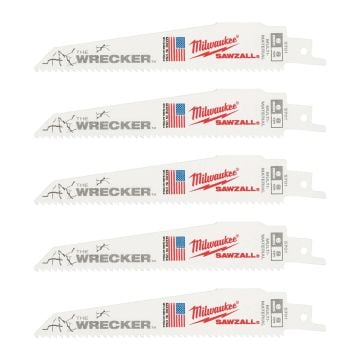 Milwaukee 48005701 Sawzall WRECKER 150mm x 7TPI Extra Heavy-Duty Reciprocating Blades x5 Pcs