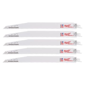 Milwaukee 48005711 Sawzall WRECKER 300mm x 8TPI Reciprocating Blades x5 Pcs 