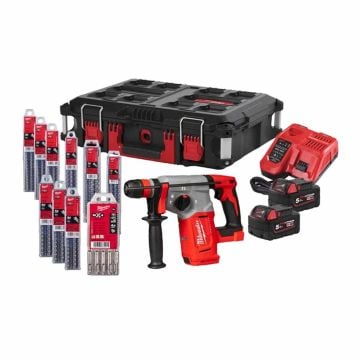 Milwaukee M18 BLHX100P-502P 18v Brushless 4-Mode 26mm SDS+ Drill Kit Inc 2x 5.0Ah Batteries