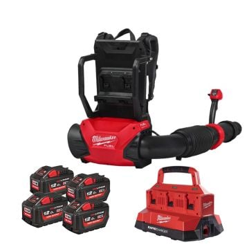 Milwaukee M18 FUEL F2BPB-124 Dual Battery Cordless Brushless Backpack Blower Inc 4x M18 12.0Ah Batts