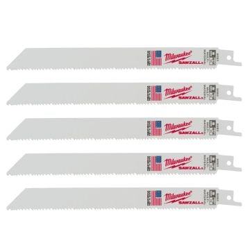 Milwaukee 48475093 200mm x 8/12TPI Sawzall Universal Reciprocating Saw Blades x5 Pcs
