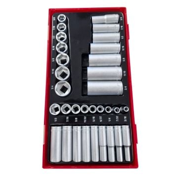  Teng Tools TTAF32 1/4" & 3/8" Regular/Deep Socket Set x 32 Pcs
