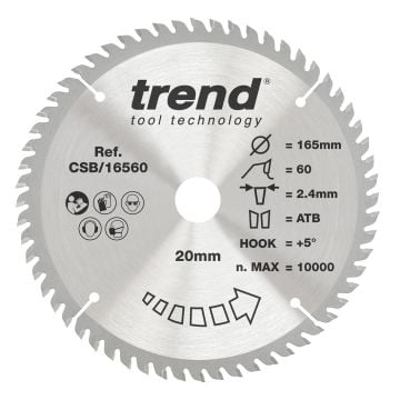 Trend CSB/16560 Wood Circular Saw Blade 165mm x 20mm x 60T