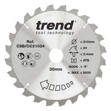 Trend CSB/CC21024 Wood Mitre Saw Blade 210mm x 30mm x 24T