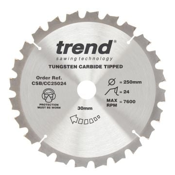 Trend CSB/CC25024 Wood Mitre Saw Blade 250mm x 30mm x 24T