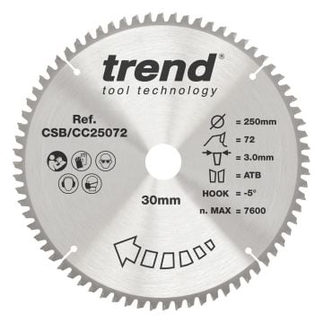 Trend CSB/CC25072 Wood Mitre Saw Blade 250mm x 30mm x 72T