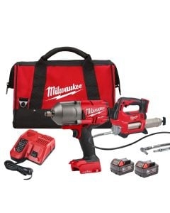 Milwaukee M18 ONEPP2Q-502B 18v FUEL ONE-KEY Impact Wrench & Grease Gun Kit Inc 2x 5.0Ah Batts
