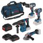 Bosch Professional 18v Robust Series 4 Pc Tool Kit Inc 2x 4.0Ah & 1x 8.0Ah Batts in Bag