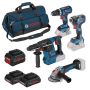 Bosch Professional 18v Dynamic Series 4 Piece Tool Kit Inc 2x 4.0Ah & 1x 8.0Ah Batts