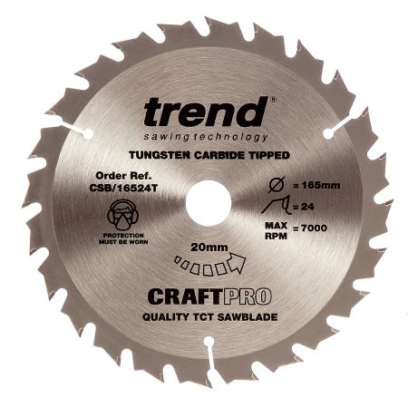 Trend CSB/16524T CraftPro Saw Blade 165mm x 24 Teeth x 20mm Thin
