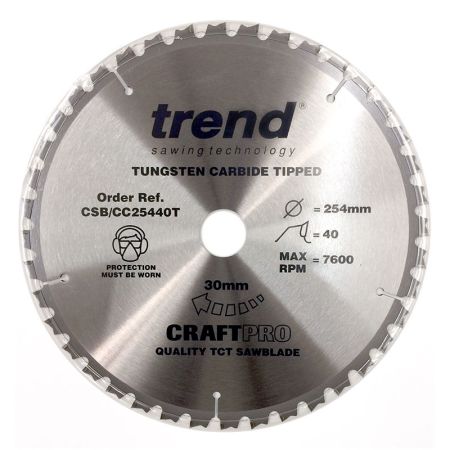Trend CSB/CC25440T CraftPro Saw Blade Crosscut 254mm x 40 Teeth x 30mm Thin Kerf